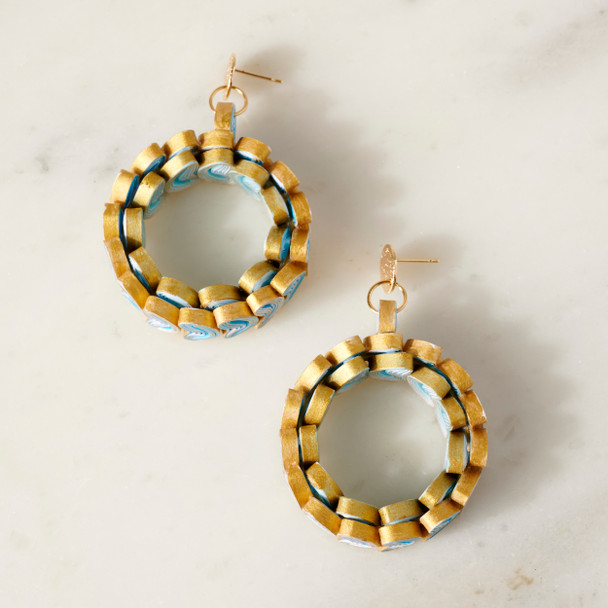 Blue Two-Tone Hoop Quilled Paper Earrings by Julie Pierre