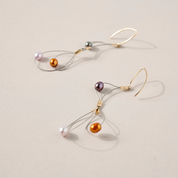 Stainless Steel & Pearl Long Crescent Moon Earrings by MPR Designs