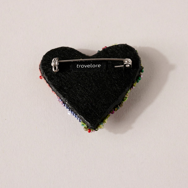Embroidered & Beaded Blooming Heart Pin