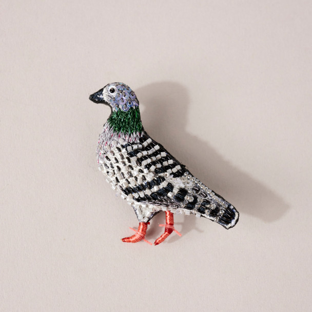 Embroidered & Beaded Pigeon Pin