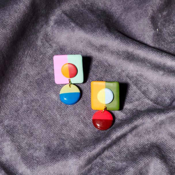 Short Square Color Block Earrings by Delaney & Blu