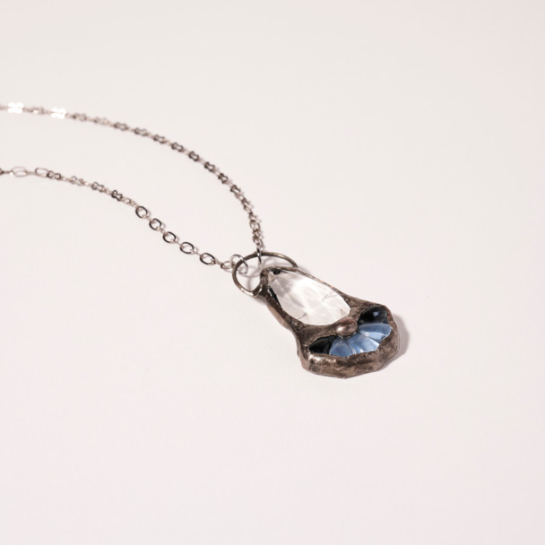 Small Clear Teardrop Blue Base Artisan Glass Necklace by Lulu and Glass