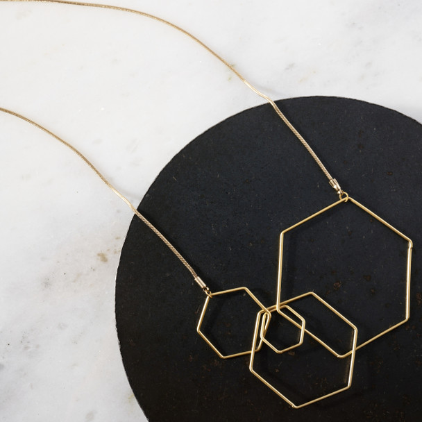 Long Hexagons Necklace Gold