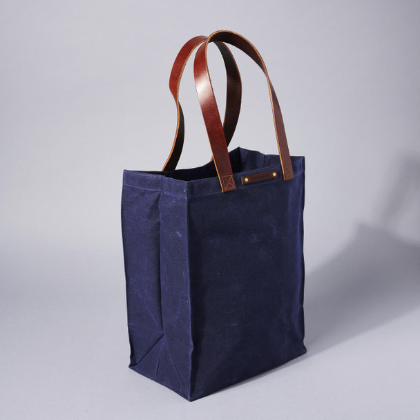 Peg and Awl Blue Marlowe Waxed Canvas and Leather Tote by Peg and Awl