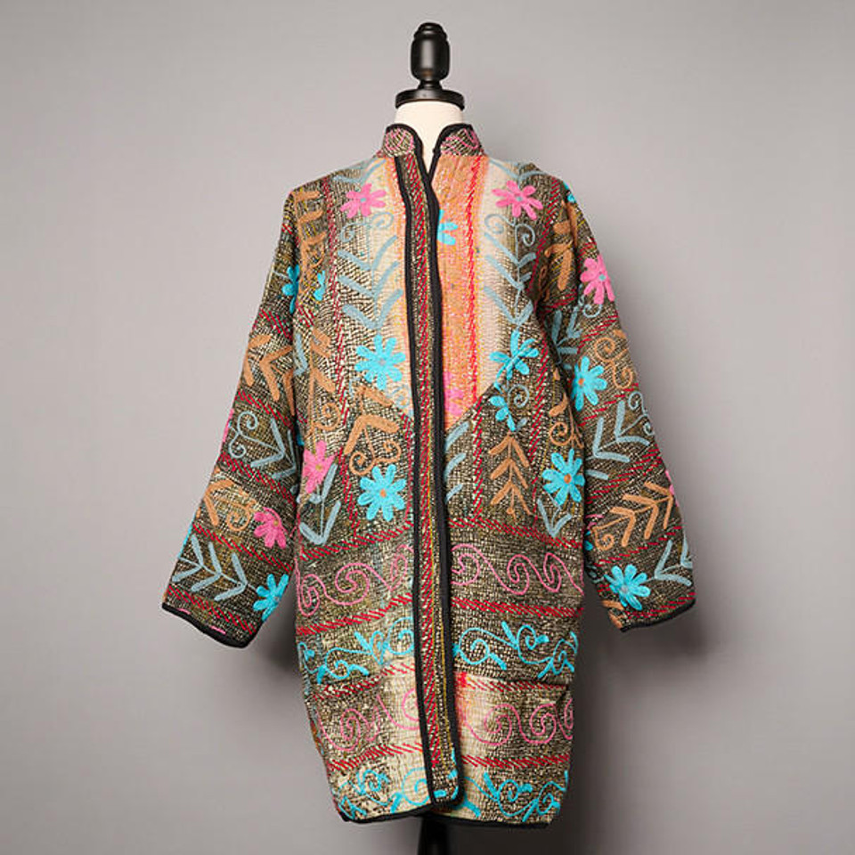 Cocoa Upcycled Quilted Kantha Long Coat - Philadelphia Museum Of Art