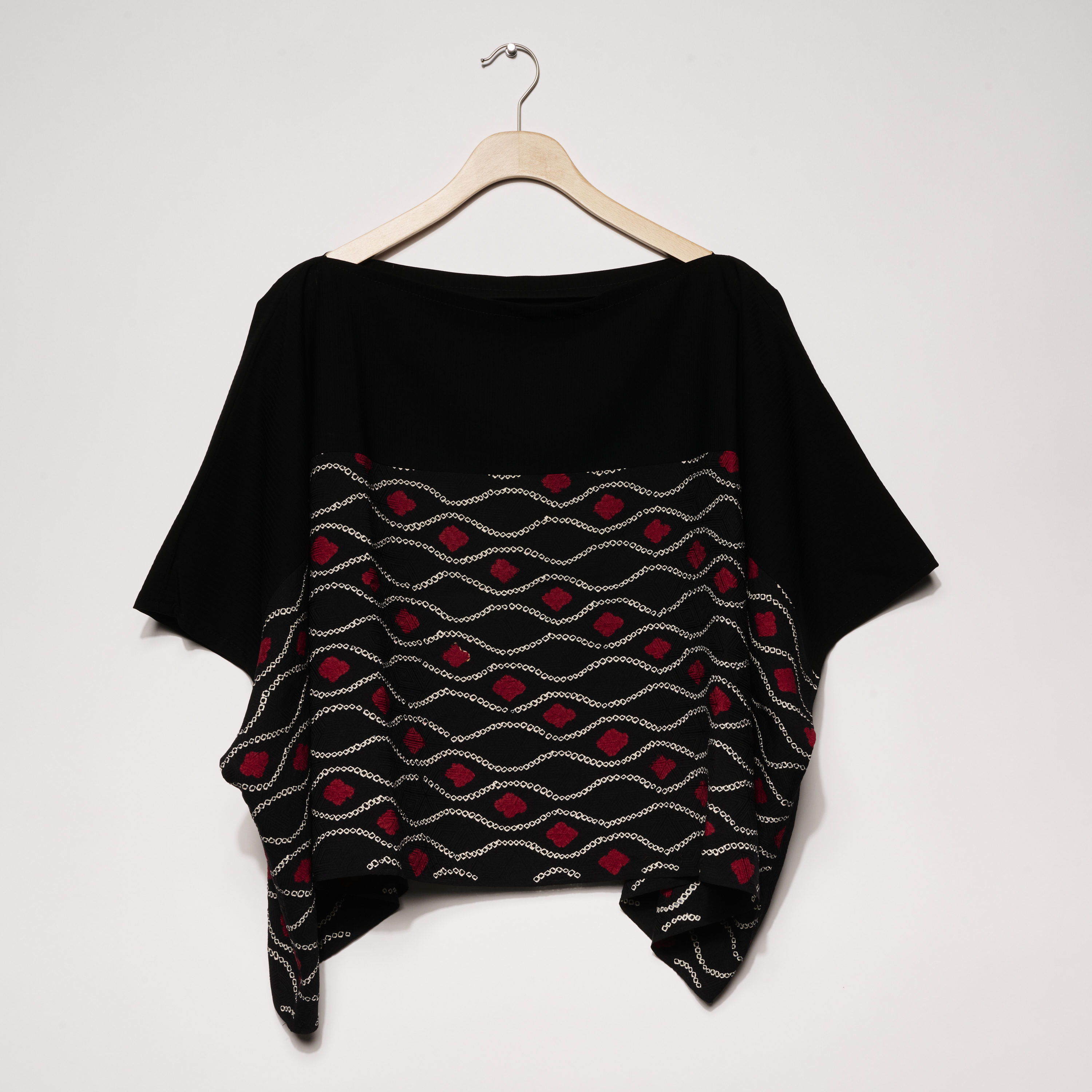 One Of A Kind Black & Red Horizontal Waves Shibori Top
