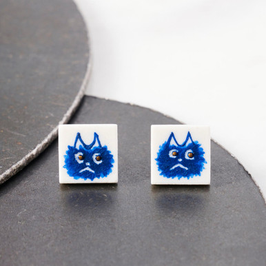 Neko Cat Hand-Drawn Porcelain Earrings