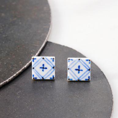 Waribishi Tile Hand-Drawn Porcelain Earrings