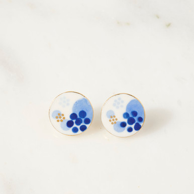 Round "Katen" Hand-Drawn Porcelain Earrings