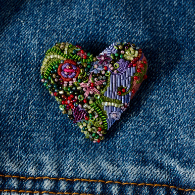 Embroidered & Beaded Blooming Heart Pin