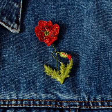 Embroidered & Beaded Field Poppy Pin