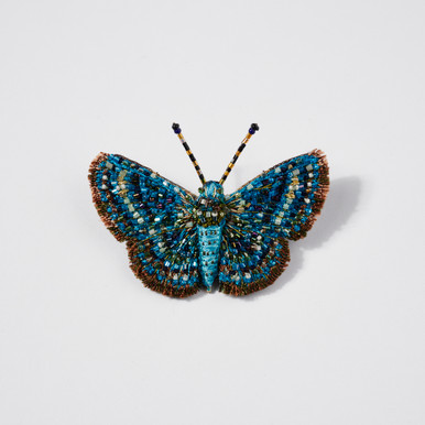 Embroidered & Beaded Rounded Blue Butterfly Pin