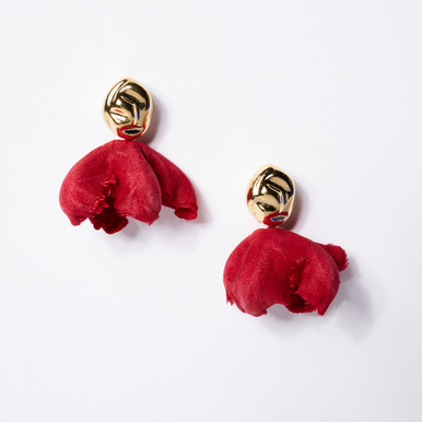 Small Red Silk Flower Earrings