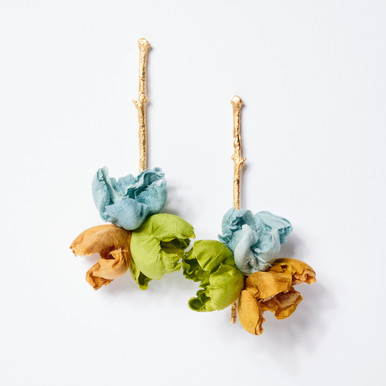 Long Silk Flower Branch Earrings - Olive Teal Brown