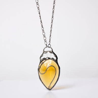 Large Amber Teardrop Artisan Glass Necklace by Lulu and Glass