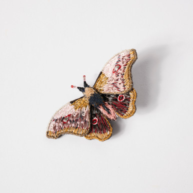 Coral Mopane Moth Embroidered & Beaded Pin