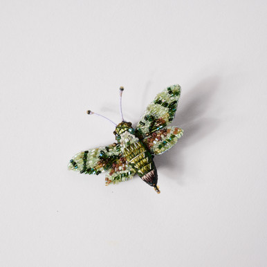 Embroidered & Beaded Green Hawk Moth Pin