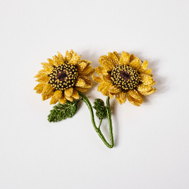 Embroidered & Beaded Large Double Sunflower Pin