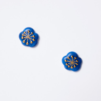 Indigo Cloud Hand-Drawn Porcelain Stud Earrings