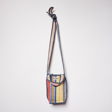 Blue Striped Piping Mini Upcycled Quilted Kantha Tote