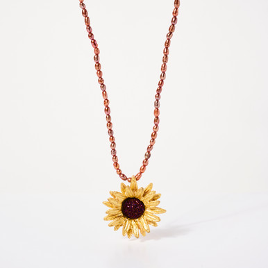 Bronze Sunflower Pendant Pearl Chain