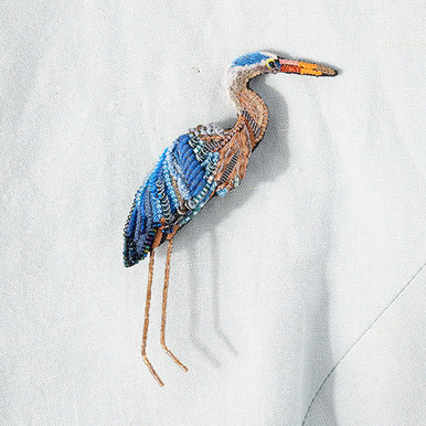 Embroidered & Beaded Blue Heron Pin
