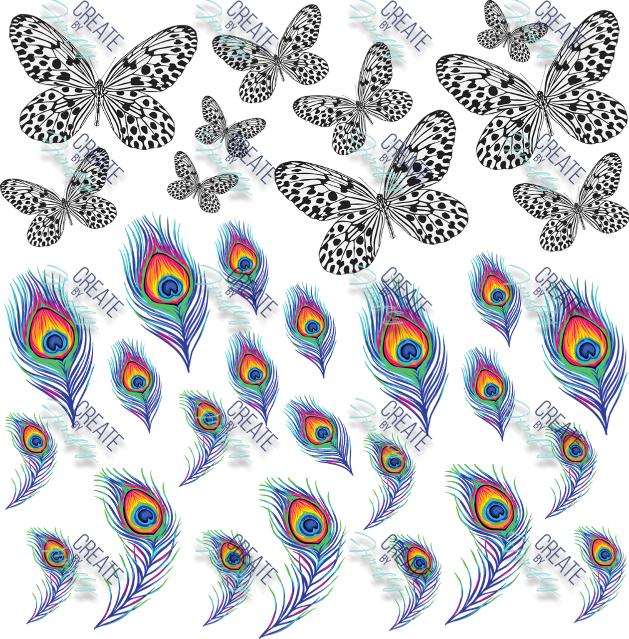 Element Sheet - Peacock Feathers - Create by Firefly
