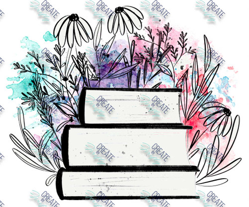 Stack of Books w/ floral background