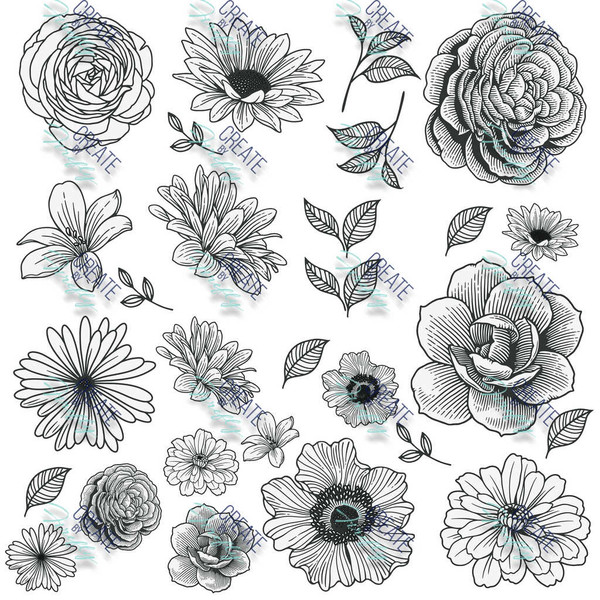 Element Sheet - White & Black Florals