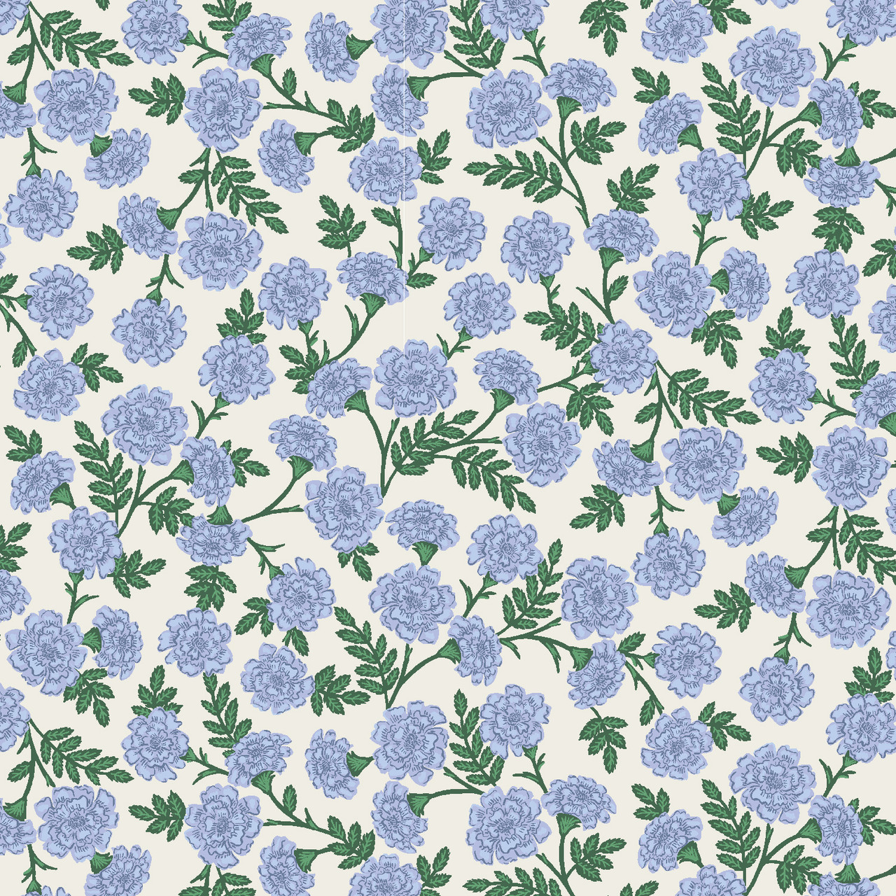 RIFLE PAPER CO, BRAMBLE, Dianthus in Blue - by the half-meter - ELEGANTE  VIRGULE CANADA