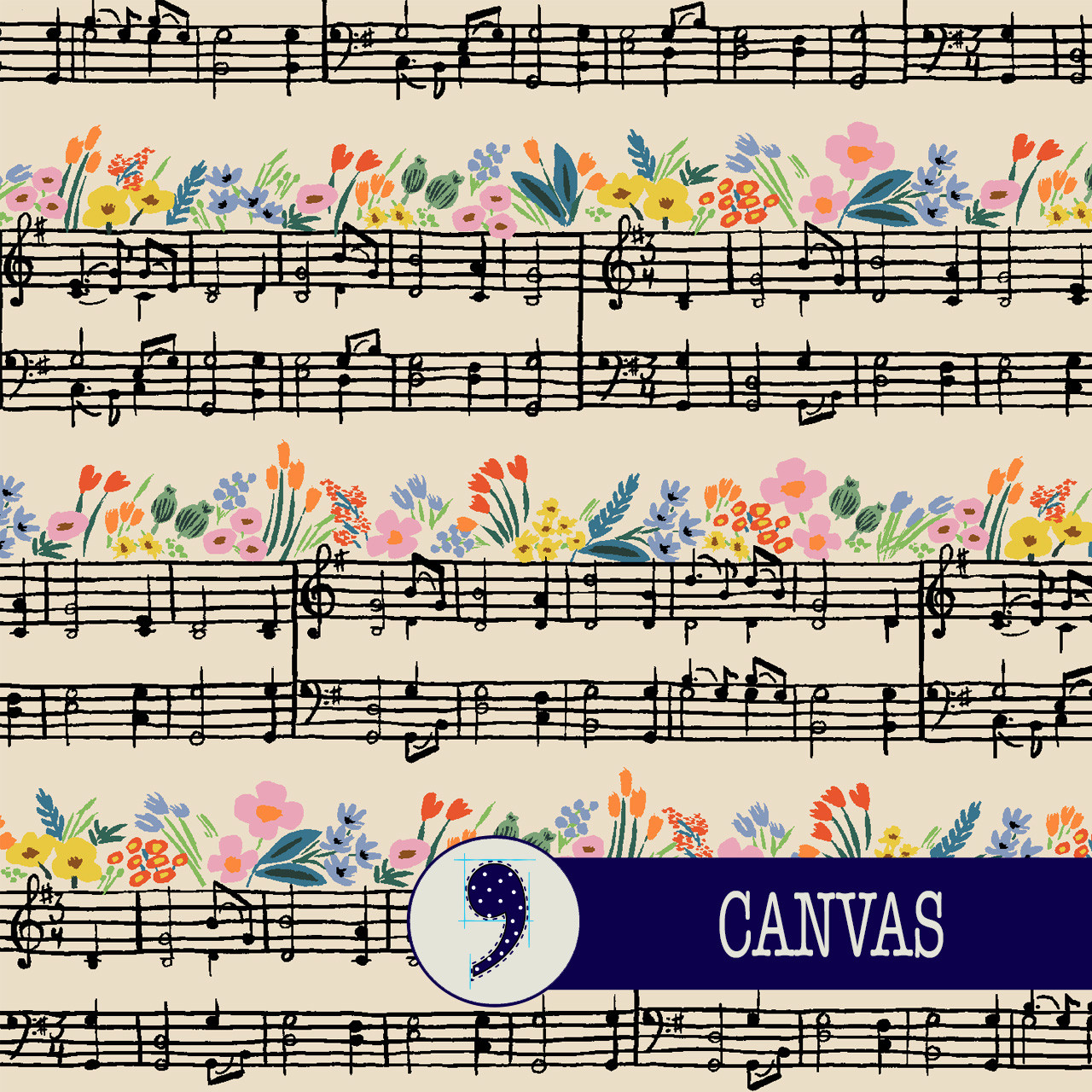 RIFLE PAPER CO, BRAMBLE, Music Notes in Natural 100% Canvas - by the ...