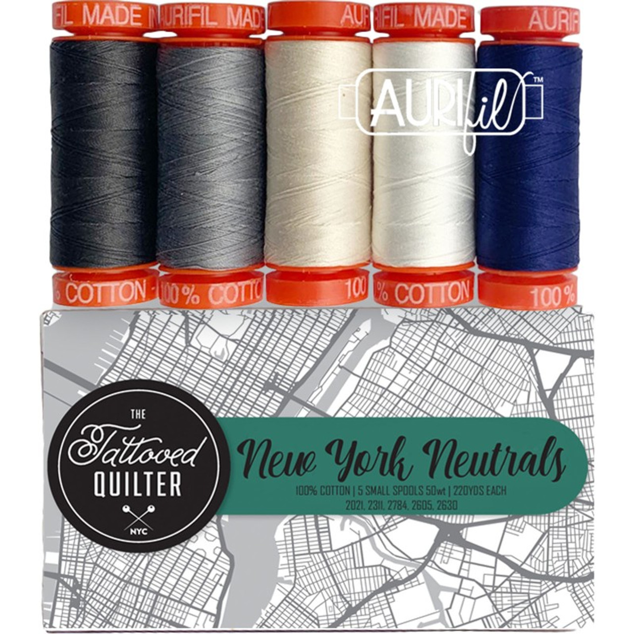 Aurifil Cotton Thread, AURIFIL DESIGNER COLLECTION, New York Neutrals by Christopher  Thompson - 5 spools