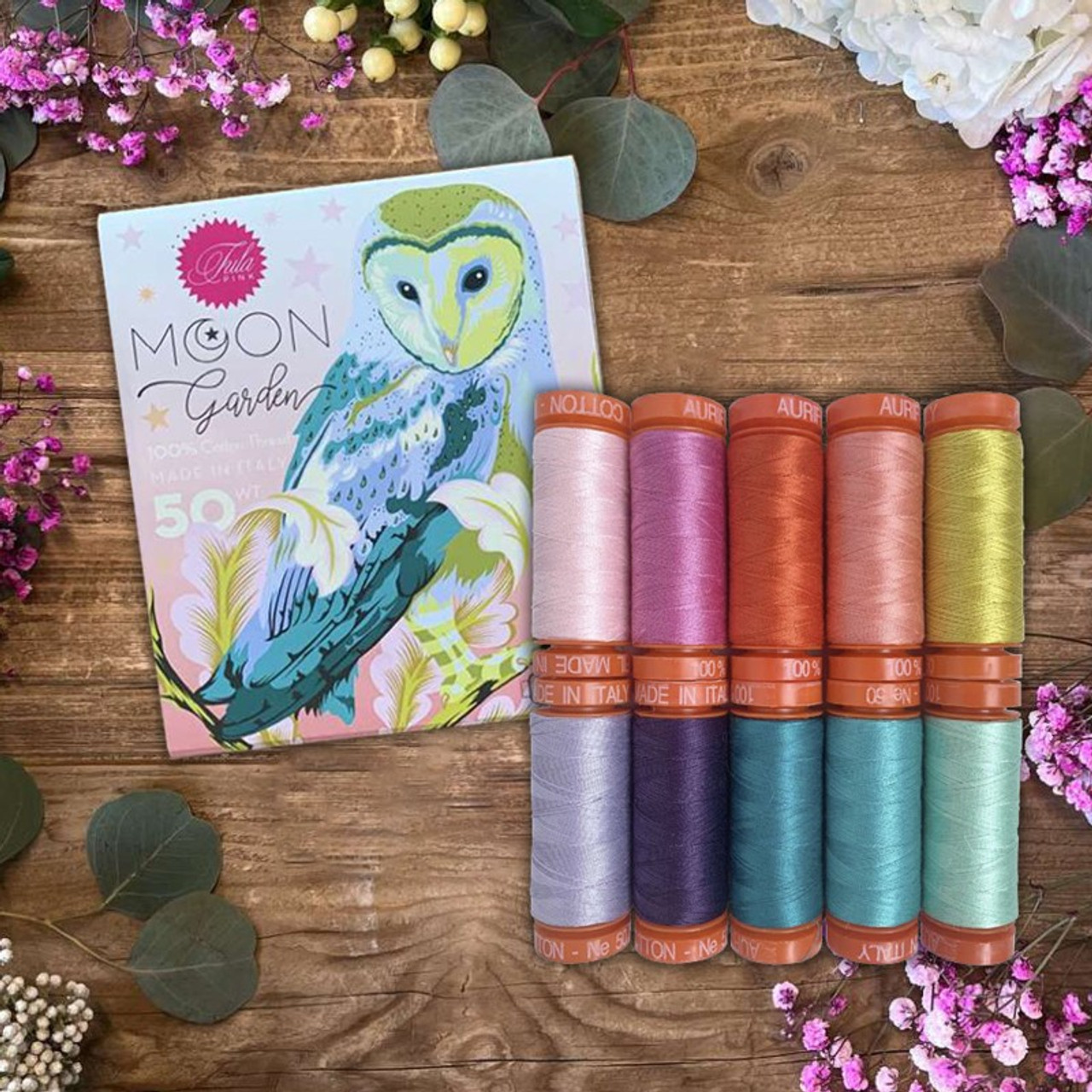 Aurifil Cotton Thread, AURIFIL DESIGNER COLLECTION, Moon Garden by Tula Pink - 10 spools