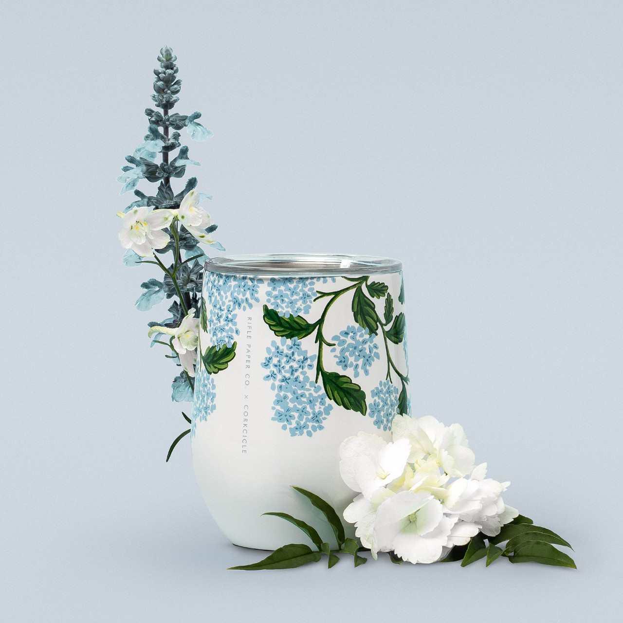 Hydrangea Cream RIFLE PAPER CO X CORKCICLE, 12 oz. Stemless Wine Cup