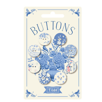 TILDA SOMETHING BLUE, Blue Light Button - Set of 8 buttons with four 0,63 in (16 mm) and four 0,79in (20 mm)