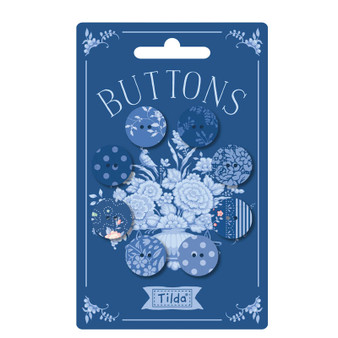 TILDA SOMETHING BLUE, Blue Dark Button - Set of 8 buttons with four 0,63 in (16 mm) and four 0,79in (20 mm)