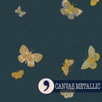 RIFLE PAPER CO, ENGLISH ROSE, Maison des papillons bleu métallisé, TOILE (Coton/Lin) - ELEGANTE VIRGULE CANADA
