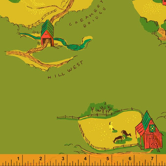 WINDHAM FABRICS, HEATHER ROSS West Hill, Buttercup Map in Green - ELEGANTE VIRGULE CANADA