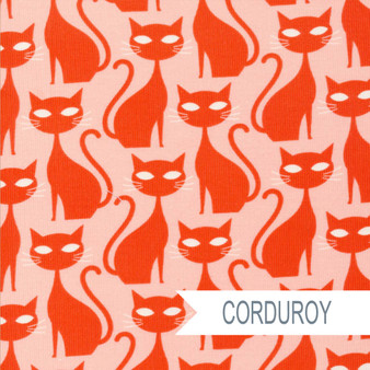 CLOUD 9, A WALK REMEMBERED - Orange Tabby Cat,  100% ORGANIC Cotton Baby Corduroy - by the half-meter - ELEGANTE VIRGULE CANADA, CANADIAN FABRIC SHOP, Quilt Shop