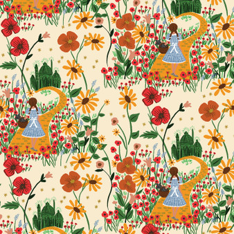 RIFLE PAPER CO Fabrics, Wizard of OZ, Yellow Brick Road in Cream Metallic - ELEGANTE VIRGULE CANADA