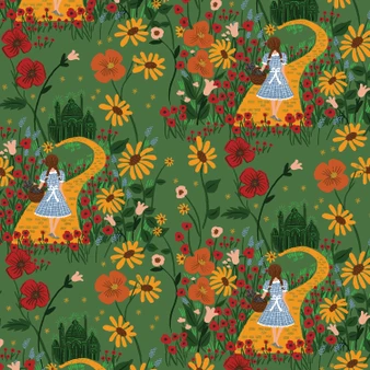RIFLE PAPER CO Fabrics, Wizard of OZ, Yellow Brick Road in Emerald Metallic - ELEGANTE VIRGULE CANADA