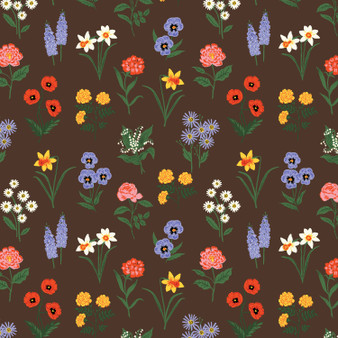 RIFLE PAPER CO, Garden Club, Jardin d'étude Petite couleur cacao - par demi-mètre