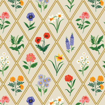 RIFLE PAPER CO, Garden Club, Garden Study en crème métallisée - au demi-mètre