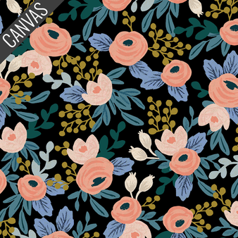 RIFLE PAPER CO, Garden Party ROSA in Black Unbleached 100% Canvas Cotton - by the half-meter - ELEGANTE VIRGULE CANADA, CANADIAN FABRIC QUILT SHOP, Quilting Cotton
