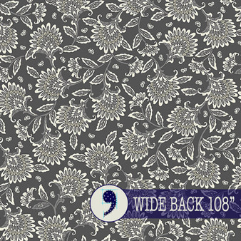 BENARTEX Backings & Basics 108" WideBack, Whimsy Floral in Charcoal - ELEGANTE VIRGULE CANADA