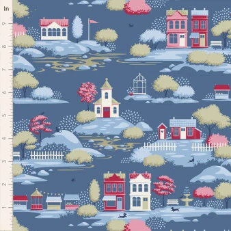 TILDA VILLAGE LIFE Blenders, Village Blue - by the half-meter