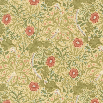 MODA, MORRIS MUSE by Barbara Brackman in Parchment, Seaweed 13382-11 - Elegante Virgule Canada, Moda Fabrics