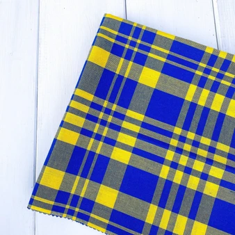 Tissu Madras bleu et jaune MACAW, 100 % coton, largeur 150 cm (60 pouces), vendu au demi-mètre, boutique canadienne Elegante Virgule Canada, Courtepointe Shop