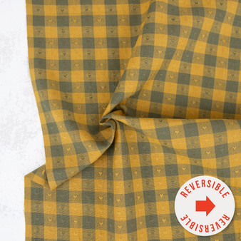 FABLEISM, Shadow Hill, Gingham Hearts in Moss (REVERSIBLE) - by the half-meter