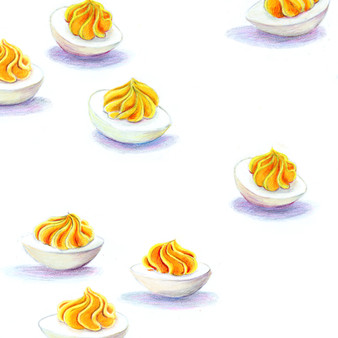 HEATHER ROSS Market, Deviled Eggs in White - by the half-meter